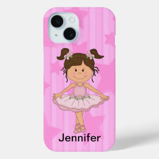 Niedliches rosa Ballettmädchen auf US Flagge iPhone 15 Hülle