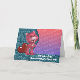 Niedliches Rosa Bären Rotes Herz Neue Foto-Karte Ankündigung