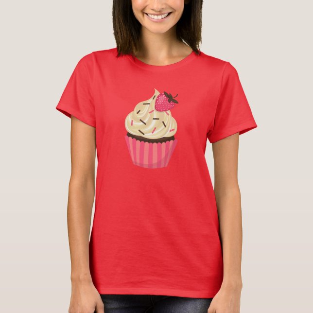 Niedliches Rosa besprüht Erdbeerkleinen kuchen T-Shirt (Vorderseite)