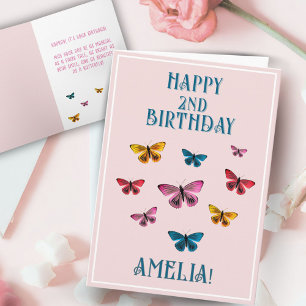 Niedliches Rosa Butterfly Girl Geburtstag Karte