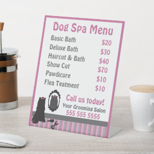 Niedliches Rosa Dog Grooming Wellness-Center Menu Sockelschild