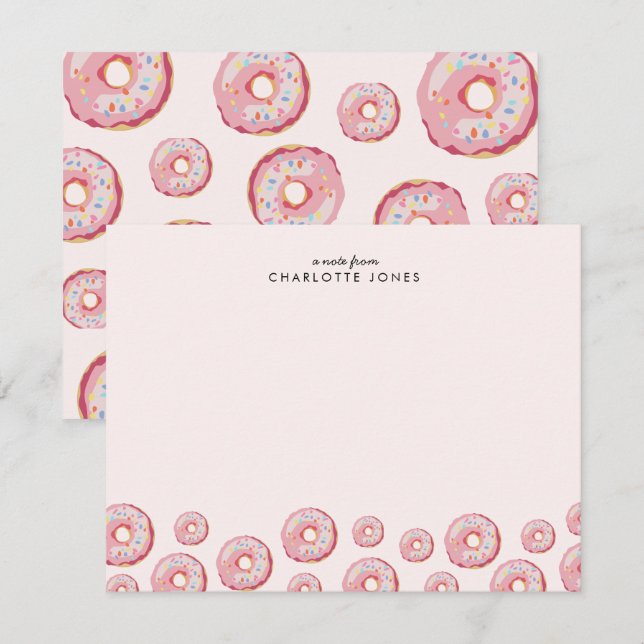 Niedliches Rosa Donut Thema Kinder Stationierung Mitteilungskarte (Vorne/Hinten)