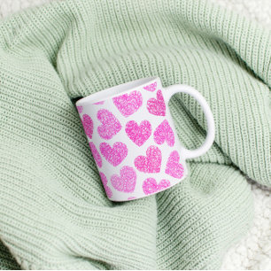 Niedliches rosa doodled Herz Valentinstag Muster Tasse
