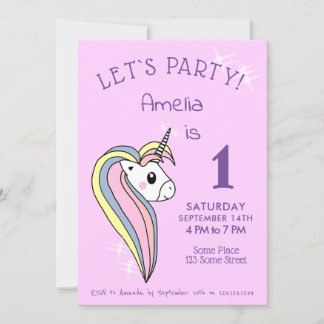 Niedliches Rosa Einhorn Glitzern Girl Einladung