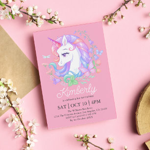 Niedliches Rosa Einhorn Kindergeburtstag Einladung