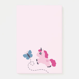 Niedliches Rosa Einhorn mit Schmetterling Post-it Klebezettel