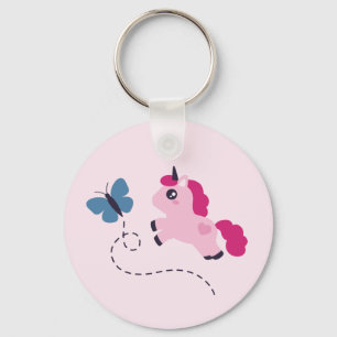 Niedliches Rosa Einhorn mit Schmetterling Schlüsselanhänger