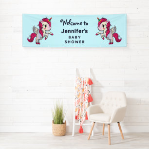 Niedliches Rosa Einhorn mit Wings Baby Dusche Banner