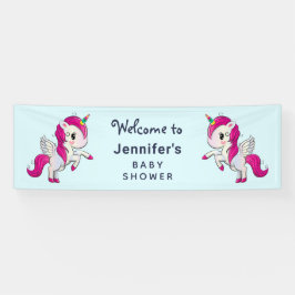 Niedliches Rosa Einhorn mit Wings Baby Dusche Banner