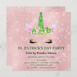 Niedliches Rosa Einhorn St. Patrick's Day Party Einladung