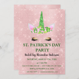Niedliches Rosa Einhorn St. Patrick's Day Party Einladung