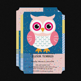 Niedliches Rosa Eule Geschlecht Neutral Woodland B Einladung