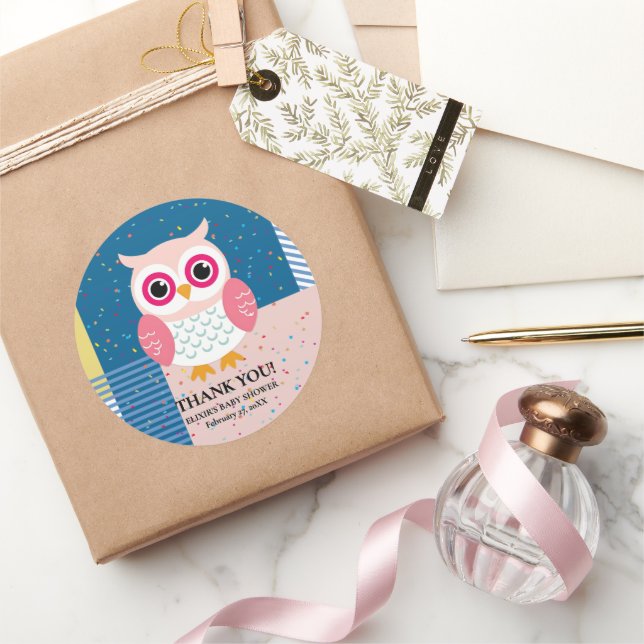 Niedliches Rosa Eule Geschlecht Neutral Woodland B Runder Aufkleber (Schenken)