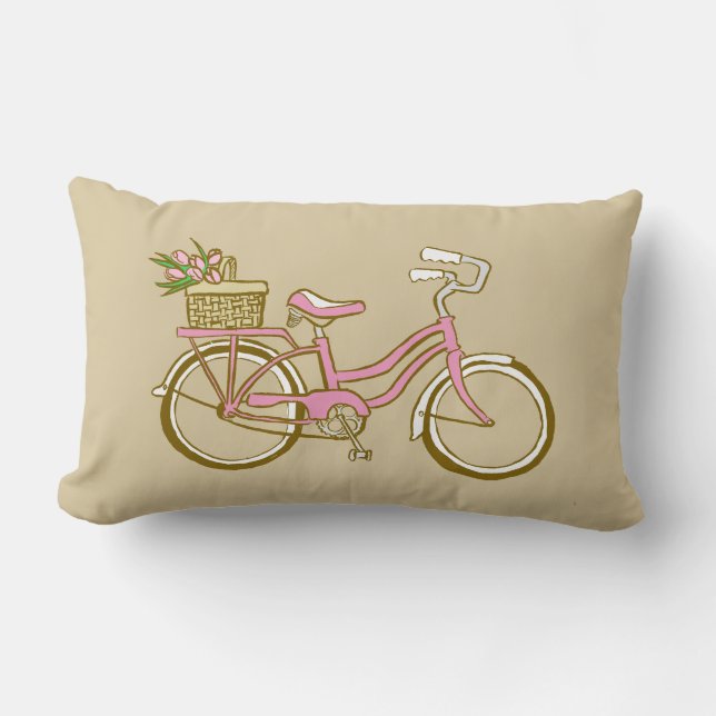Niedliches rosa Fahrrad mit Tulpen Lendenkissen (Vorderseite)