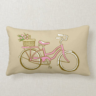 Niedliches rosa Fahrrad mit Tulpen Lendenkissen
