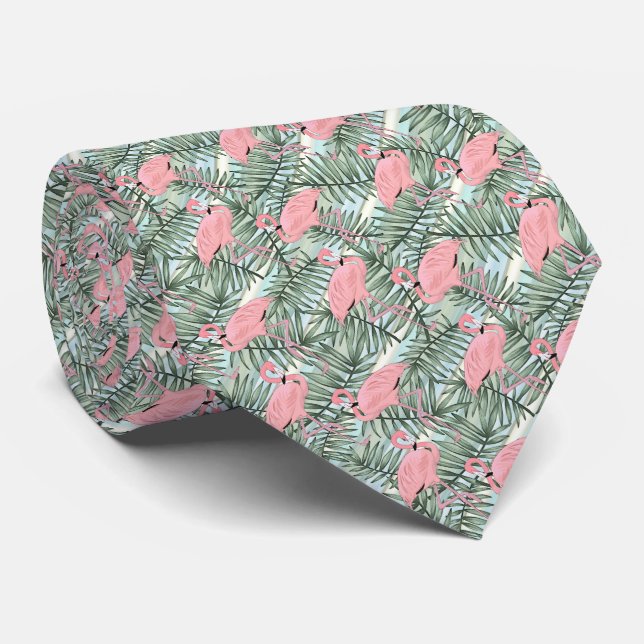 Niedliches rosa Flamingoes Palm Leafs Art Pattern Krawatte (Gerollt)