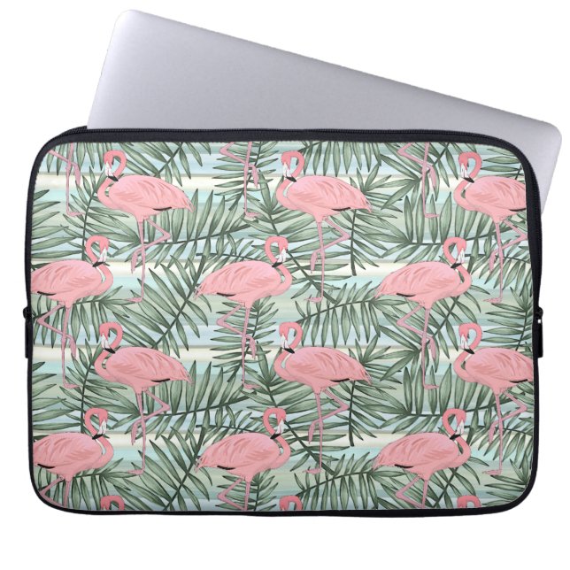 Niedliches rosa Flamingoes Palm Leafs Art Pattern Laptopschutzhülle (Vorderseite)
