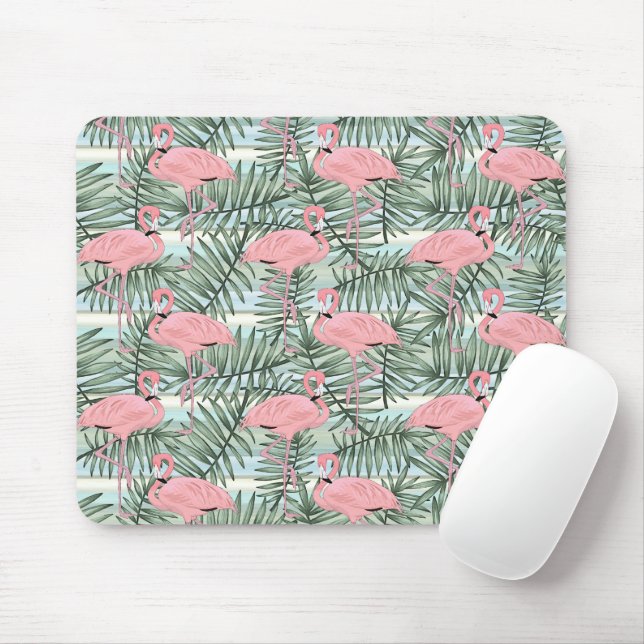 Niedliches rosa Flamingoes Palm Leafs Art Pattern Mousepad (Mit Mouse)