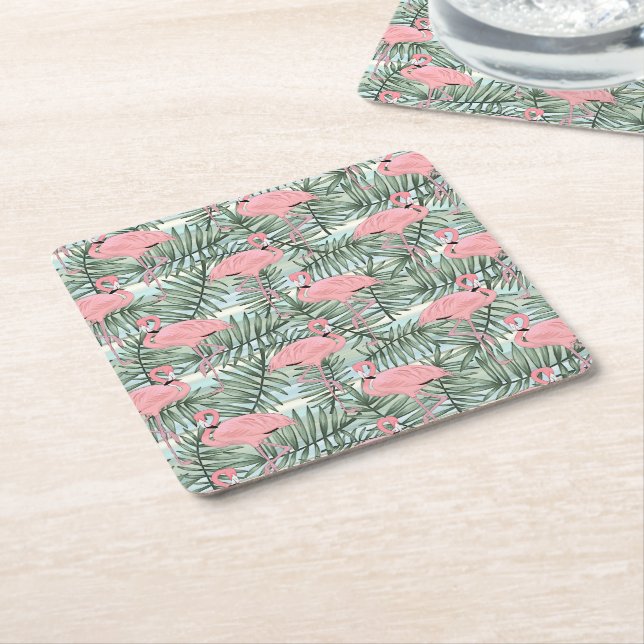 Niedliches rosa Flamingoes Palm Leafs Art Pattern Rechteckiger Pappuntersetzer (angewinkelt)