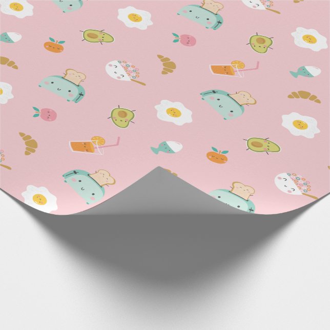 Niedliches rosa Frühstück Geschenkpapier (Ecke)