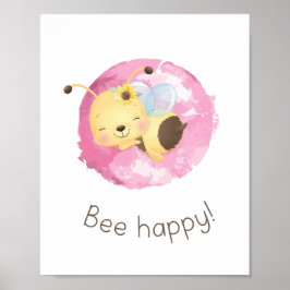 Niedliches Rosa/Gelbe Biene Happy Kinderzimmer Gir Poster