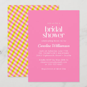 Niedliches rosa Gelbes Kariertes Muster Brautparty Einladung