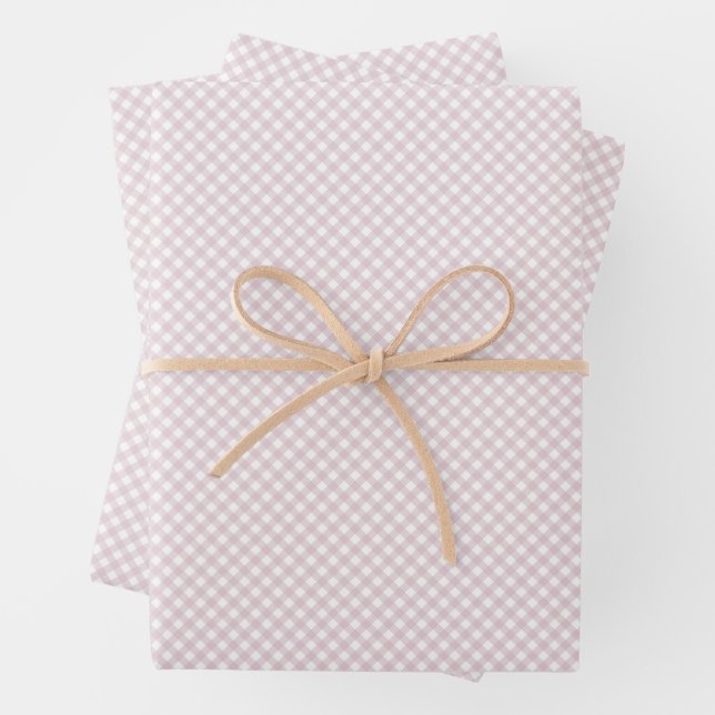 Niedliches Rosa Gingham, Klassik Karo Baby Geschenkpapier Set (Beispiel)