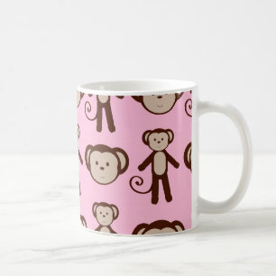 Niedliches Rosa Girl Monkey Collage Pattern Kaffeetasse