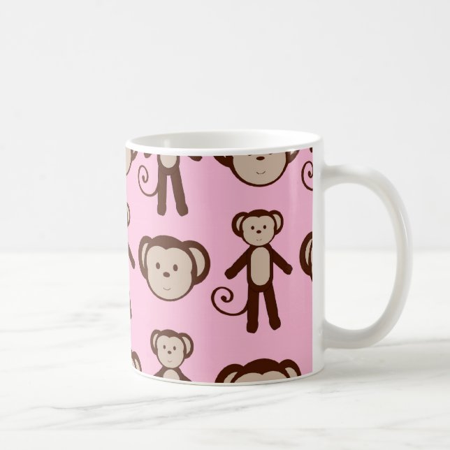 Niedliches Rosa Girl Monkey Collage Pattern Kaffeetasse (Rechts)