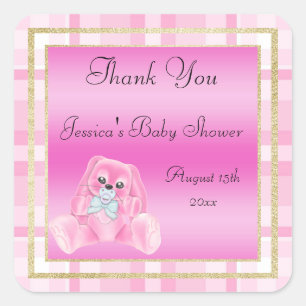 Niedliches rosa Häschen danken Ihnen Baby-Dusche Quadratischer Aufkleber