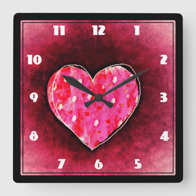 Niedliches, rosa Herz auf einer Grunge Textur Quadratische Wanduhr (Vorderseite)