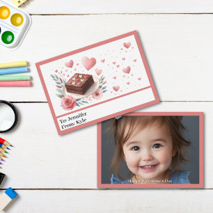 Niedliches Rosa Herz Brownie Foto Valentinstag Mitteilungskarte
