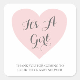 Niedliches rosa Herz - eine Girl-Babydusche Quadratischer Aufkleber