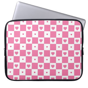 Niedliches rosa Herz Girly Pink Weiß Schachbrett M Laptopschutzhülle