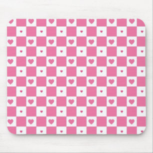 Niedliches rosa Herz Girly Pink Weiß Schachbrett M Mousepad