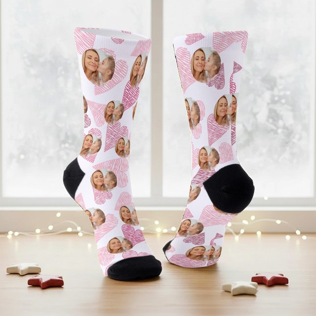 Niedliches rosa Herz personalisieren Foto Mutterta Socken (Von Creator hochgeladen)