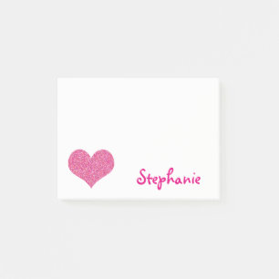 Niedliches rosa Herz-personalisierter Girly Name Post-it Klebezettel