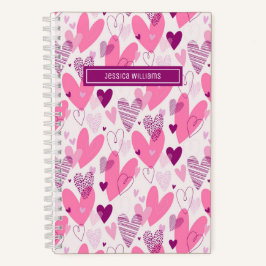 Niedliches rosa Herzdoodle Muster Sweet Liebe Notizbuch