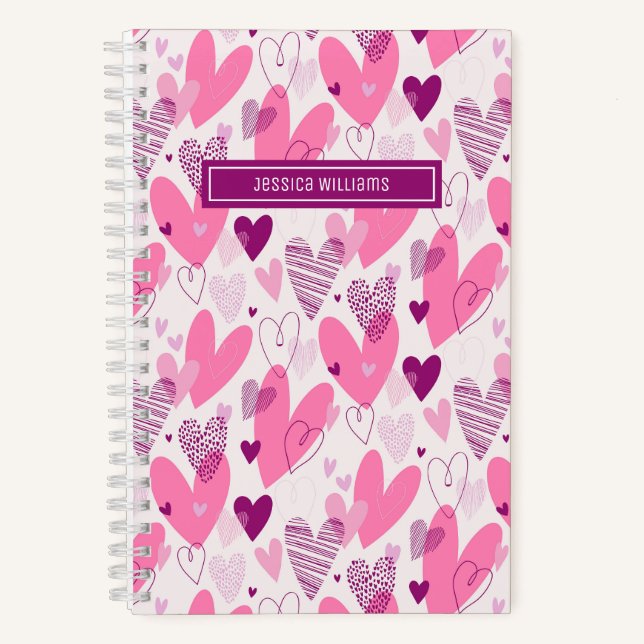 Niedliches rosa Herzdoodle Muster Sweet Liebe Notizbuch (Vorderseite)