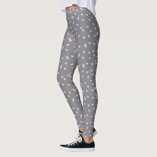 Niedliches rosa Herzmuster auf Grau Leggings (Links)