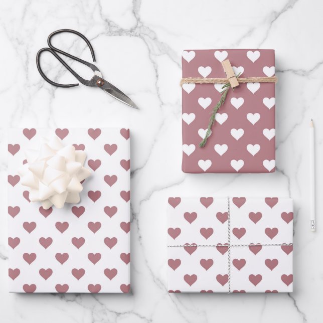 Niedliches rosa Herzmuster Geschenkpapier Set (Vorderseite)