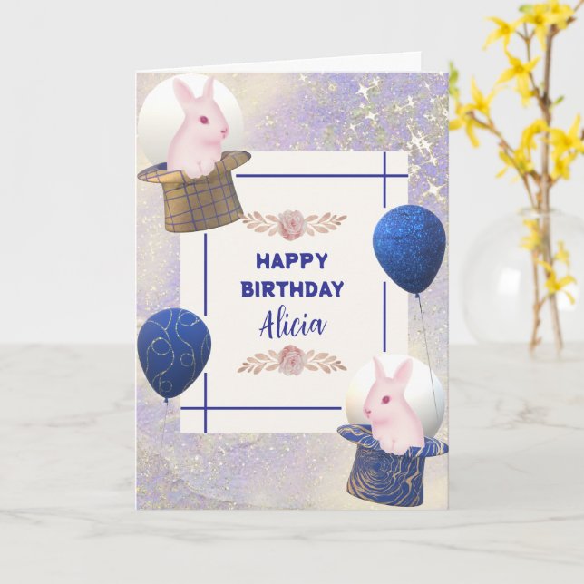 niedliches rosa Kaninchen, das königliche Funkeln  Karte (Gelbe Blume)