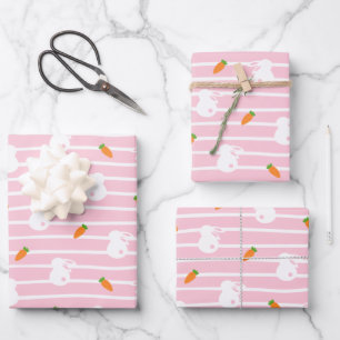 Niedliches rosa Kaninchen- und Karottenmuster Geschenkpapier Set