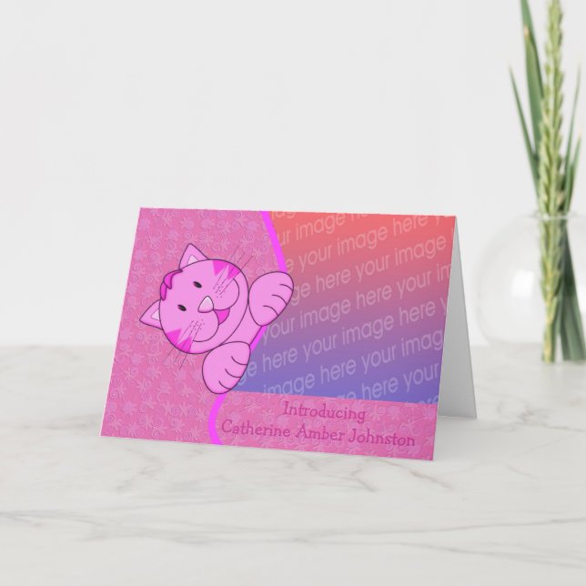 Niedliches Rosa Katze Geburtsdatum Foto Ankündigung (Vorderseite)