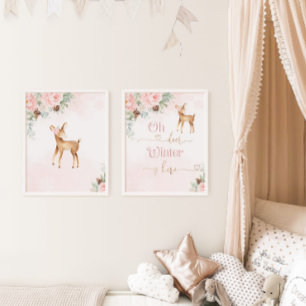 Niedliches Rosa-Kinderzimmer im Winter Bilderwand Sets