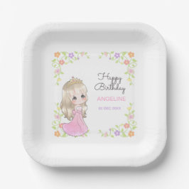 Niedliches rosa Kleid Princess Floral Geburtstag Pappteller