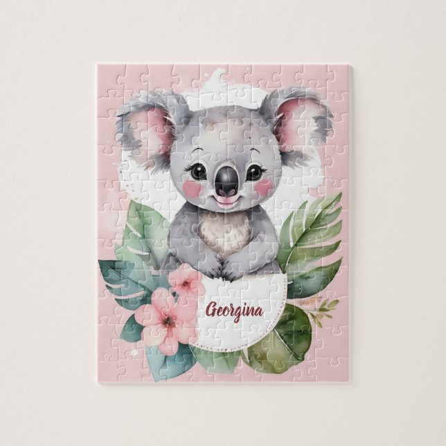 Niedliches Rosa Koala Bear Personalisiert Girl Puzzle (Vertikal)