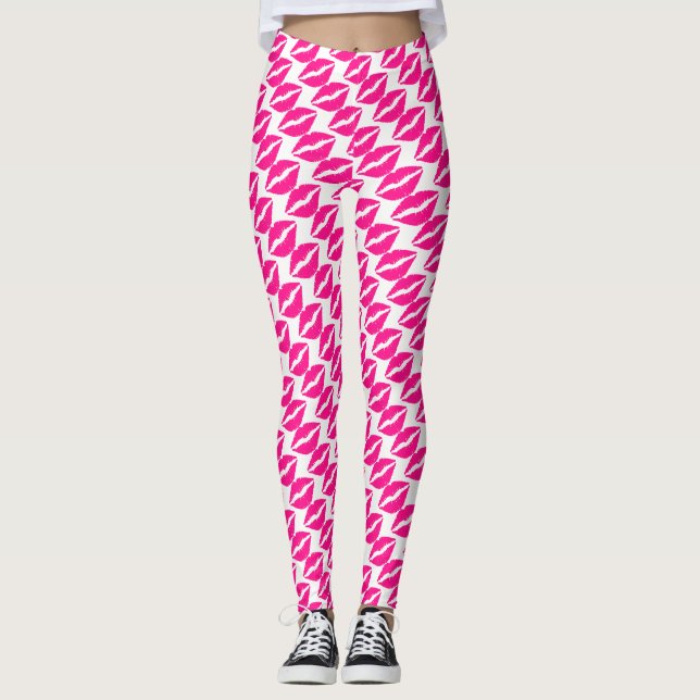 Niedliches Rosa-Küsse-Muster Leggings (Vorderseite)