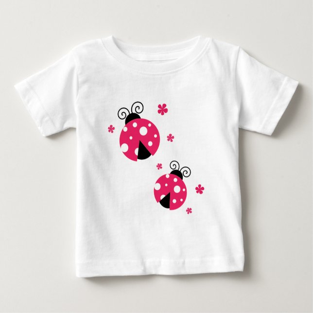 Niedliches rosa Labybirds und Blumen Baby T-shirt (Vorderseite)