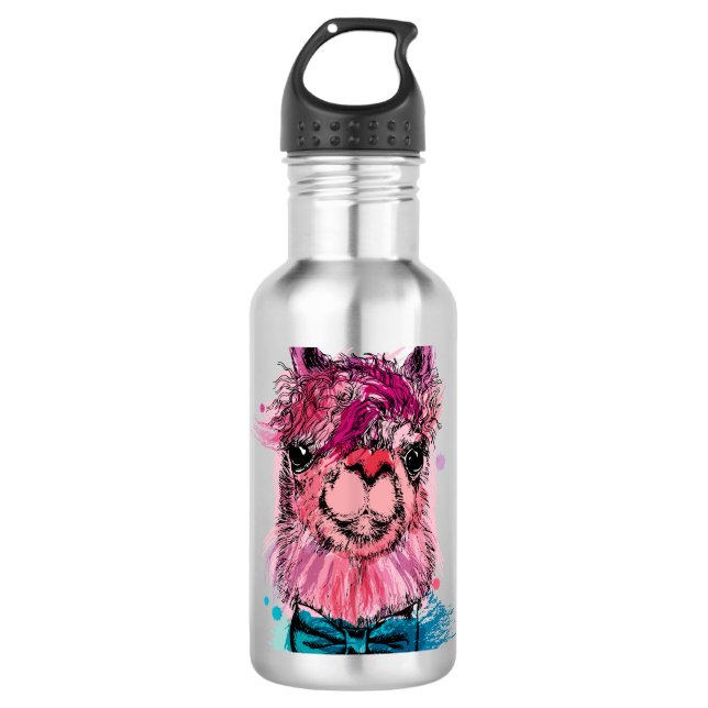 Niedliches rosa Lama Edelstahlflasche (Vorderseite)